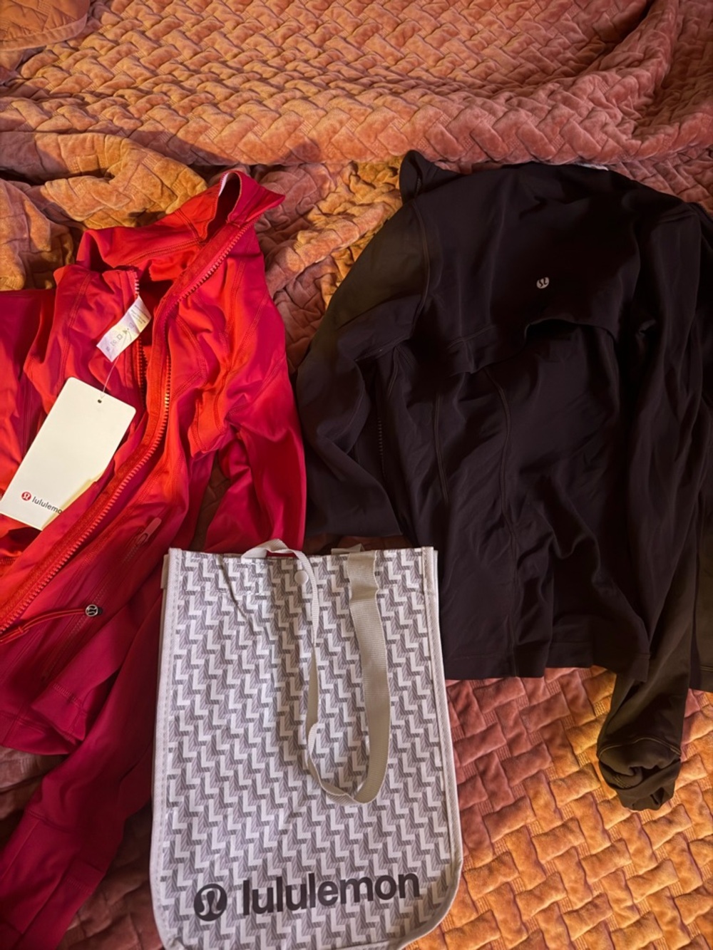 lululemon athletica Red Zip Hoodie & Black Pullover with Branded Tote